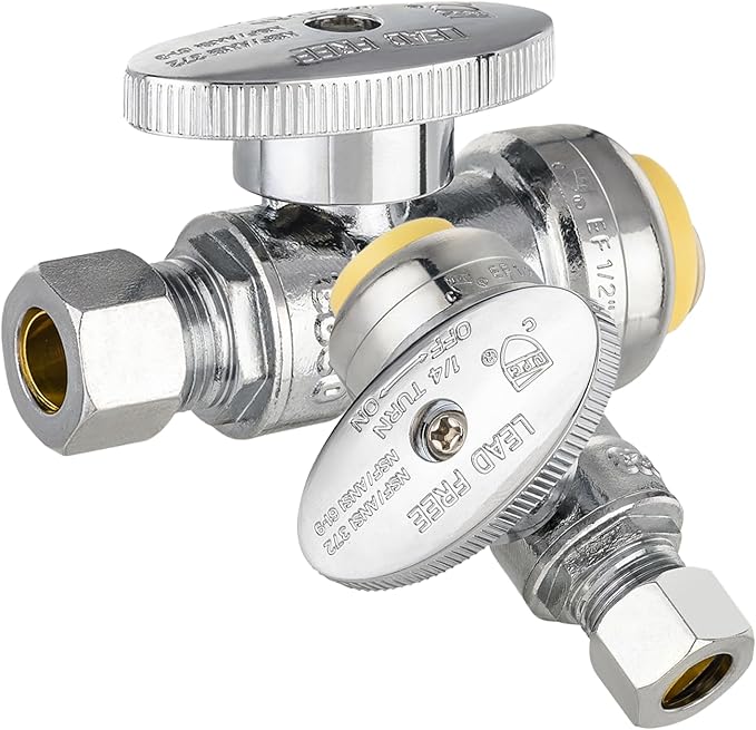 HeSun 2-PCs Push-Fit Straight Stop Valve, 1/2" Push x 1/4" OD Compression Straight Stop, 1/4 Turn Water Shut Off Valve for Bathroom with Disconnect Clip Tool
