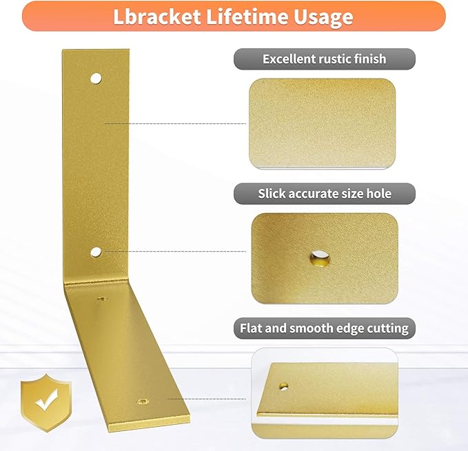 L Shelf Brackets 10 inch, Gold Heavy Duty Iron Shelf Brackets, Industrial Modern Floating Shelf Support for Wall Mount Shelves
