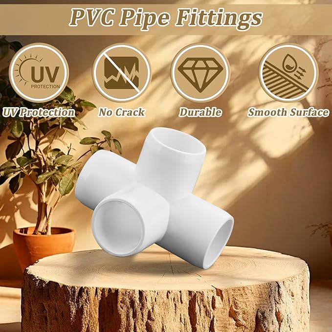 20-Pack 1/2" 4 Way PVC Fittings, Furniture Grade Pipe Fittings 4 Way for SCH40 PVC Pipe, UV Resistant, Pipe Connectors for All DIY Structure and Frames