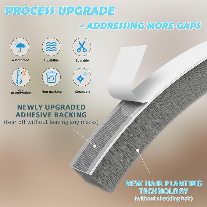 40FT Brush Weather Stripping Door Window Seal - Weather Strip Insulation for Door Frame & Window, Soundproofing Weather Stripping