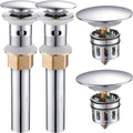 Bathroom Sink Drain with Detachable Hair Catcher Basket, Pop Up Drain Stopper with Overflow Anti-Clogging Vanity Vessel Sink Drain, Polished Chrome 2 Pack All Metal, RM083H-P2