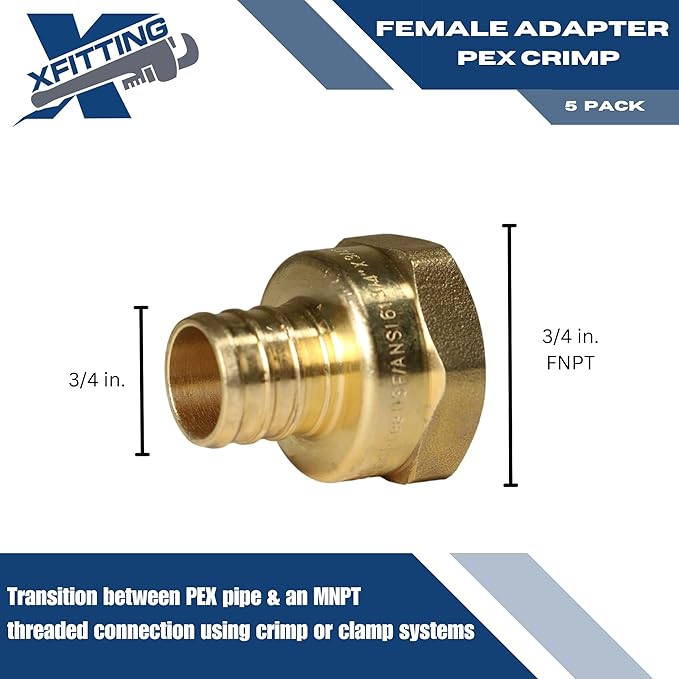 XFITTING 3/4 inch Pex x 3/4 inch Female NPT Adapter, 23-4-2=5X, 5 Pieces