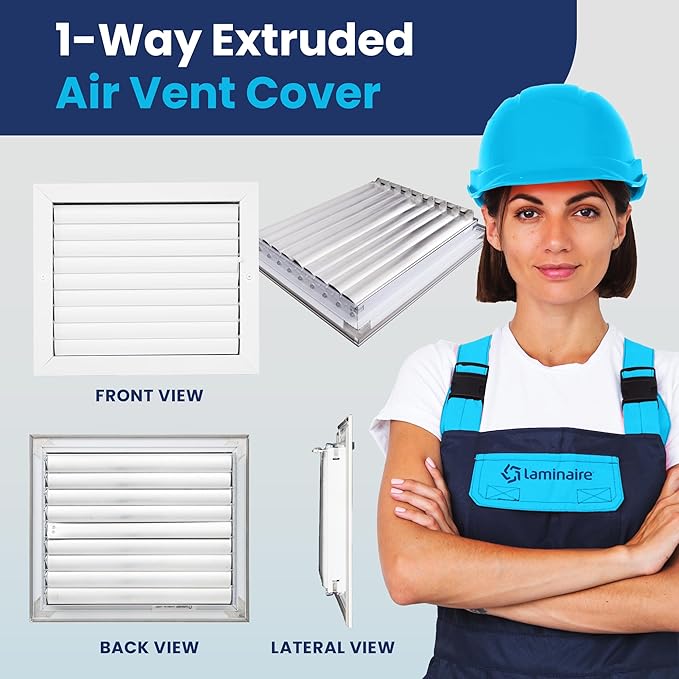 10x12 Inch (Duct Opening) Aluminum 1-Way Air Flow Vent – HVAC Vent Cover for Wall or Ceiling – Quiet HVAC Wall Register with Multi-Shutter Damper – Adjustable Curved Blade - Plastic Seal for Tight Fit