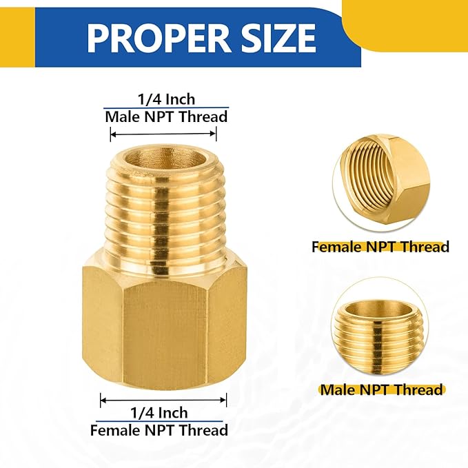 100 PACK GUOFIS Brass Pipe Fittings - 1/4" Male NPT x 1/4" Female NPT Adapter to Alter Pipe Diameters(NPT016-100Pack)