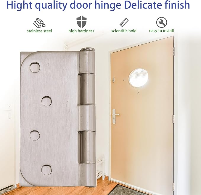 4 x 4 Inch Nickel Door Hinges, 18 Pack Satin Nickel Hinges for Interior Doors Heavy Duty Hinges with Square and 5/8" Radius Corner