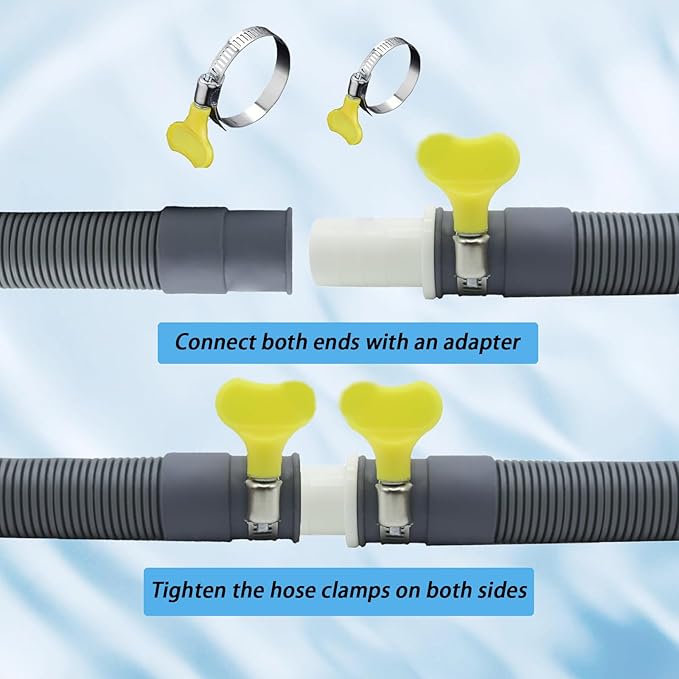 6.5 FT Washing Machine Drain Hose, Flexible Dishwasher Drain Hose Extension Kit, Universal Washer Drain,Corrugated Washer Hose with 1 Adapter, 2 Clamps, 1 U-Bend Holder