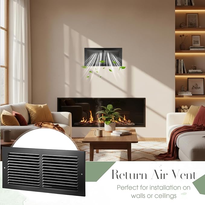 3 Pack 14x6 Inch Ceiling Vent Covers for Wall Heavy Duty Steel Return Air Register 2 Way Duct Opening Vents HVAC Sidewall Adjustable Flat Grille for Ceiling Home Office Bathroom Sidewall(Black)