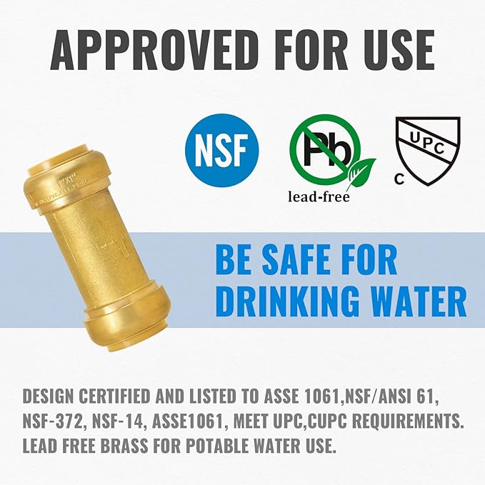 SUNGATOR 1 Inch Check Valve, Anti-backflow Valve with Single Water Flow Direction only, No Lead Brass Push to Connect Plumbing Fitting to Work with Pex, Copper, CPVC, with 1 Disconnect Clip, Pack of 2