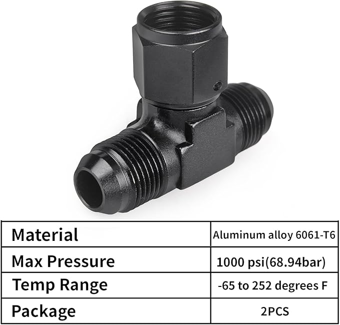 8AN Male Tee Fitting Adapter with AN8 Female Swivel on Side Aluminum 2Pcs