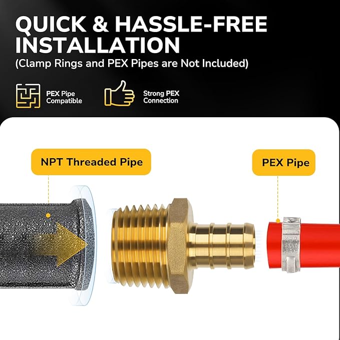 Pex Fittings, 3/4" Male NPT to 3/4" Pex Male Adapter, Heavy-Duty Brass Crimp Fittings for PEX Pipes with Leak-Resistant Construction, NSF & UPC Certified, 4 Pack