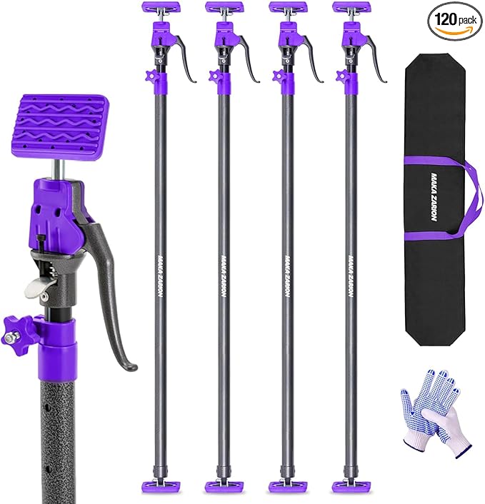 Quality Steel Adjustable Cabinet Jack Support Pole, Quick Support Rod & Drywall Jack, Zip Wall Dust Barrier System, 3rd Hand Support System 154LB, Cabinet Installations from 49.2-114.2 in, 4-Pack