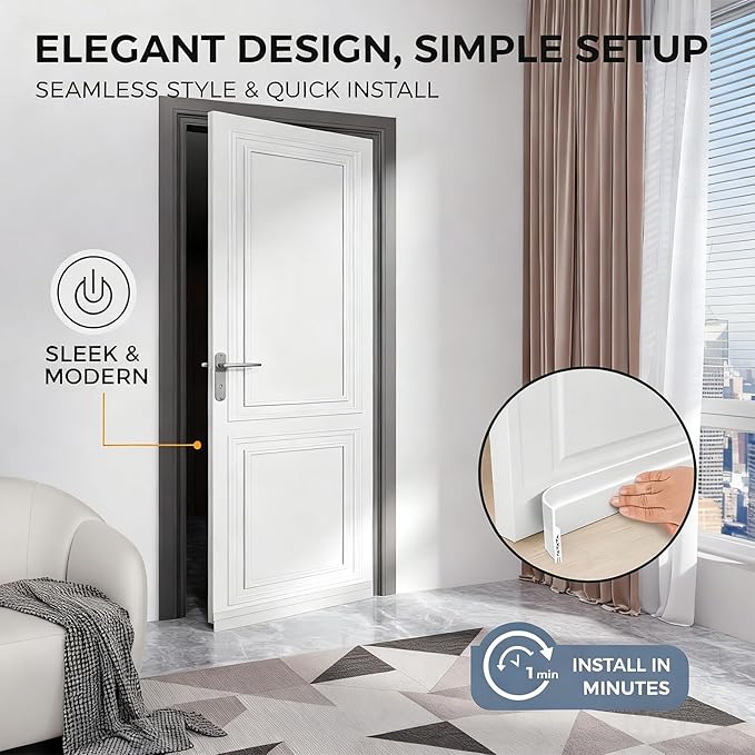 2 Pack Door Draft Stopper for Bottom of Door, 39" Silicone Weather Stripping Door Seal Strip, Self Adhesive Door Sweep Noise and Dust Blocker, Energy Saving Under Door Draft Blocker for Home & Garage