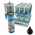 Akfix 100E RTV Black Silicone Caulk (12x10.1 fl.oz.) - 100% Waterproof Silicone Sealant for Kitchen and Bathroom, Shower, Toilet, Sink, Window and Door, UV Resistant, Flexible | Black, 12 Pack