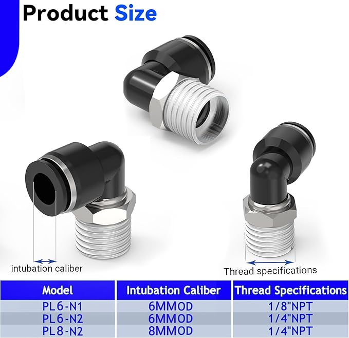 6Packs 6MM OD Tube x 1/8" NPT Thread Elbow Push to Connect Fittings,Pneumatic Male Quick Connect Air Line Hose Fittings Accessories