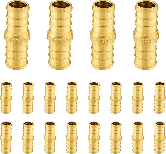 Pack of 20 Foskan 1/2 Inch PEX Straight Coupling,Brass Crimp Fittings for PEX Tubing Pipe