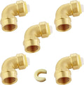 Push-fit Female Elbow,3/4" x 3/4" FNPT Female Threaded Elbow with Disconnect Clip, Push Fittings for Copper, PE-RT, CPVC Pipe(Pack of 5)