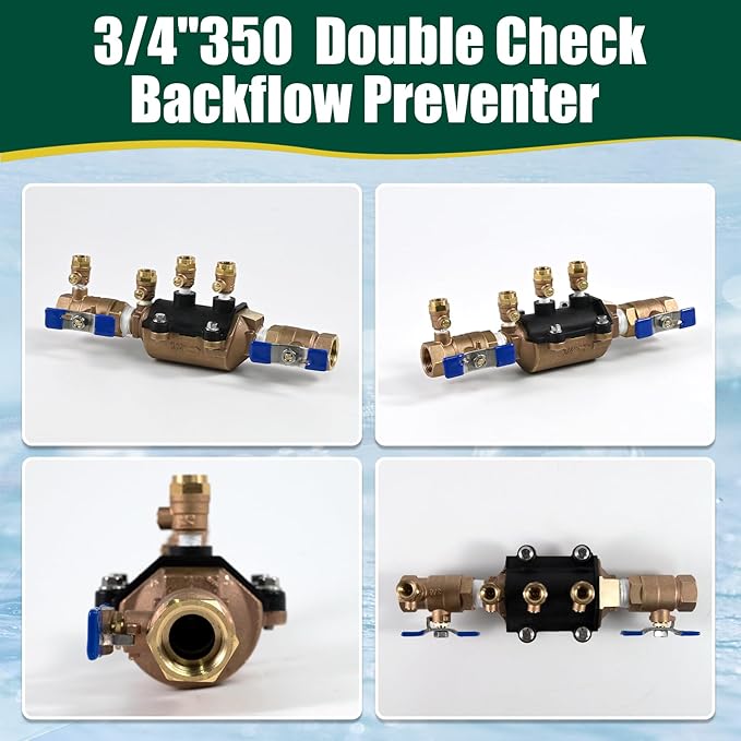 34-350 3/4" 350 Double Check Backflow Preventer, Back Flow Valve, Double Check Valve Assembly, Prevent Backpressure and Backsiphonage