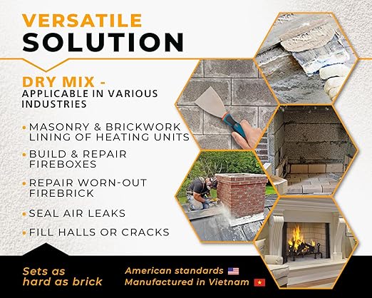 Refractory Cement Dry Mix Mortar 5 LB 3110 Degree °F High Temp Heat Resistant Mortar for Repairing & Masonry, Fire Brick Lining Fire Pit, Fireplace, Kiln, Furnace, Forge