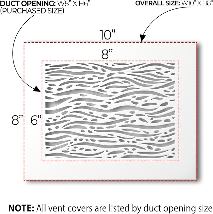 SABA Home Decor White Air Vent Cover - Acrylic Plexiglass 6 x 8 Duct Opening (8 x 10 Overall) Return Grille Decorative Covers for Walls & Ceilings NOT for Floor USE, Waves