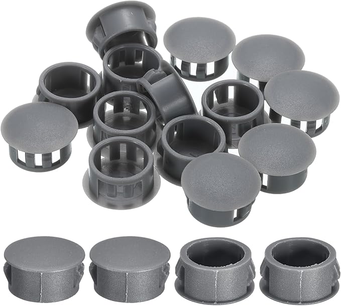 uxcell 28Pcs 14mm(9/16") Nylon Hole Plugs, Flush Type Panel Round Snap in Fastener Knockout Locking Plugs for Furniture Insert End Caps Panels, Gray