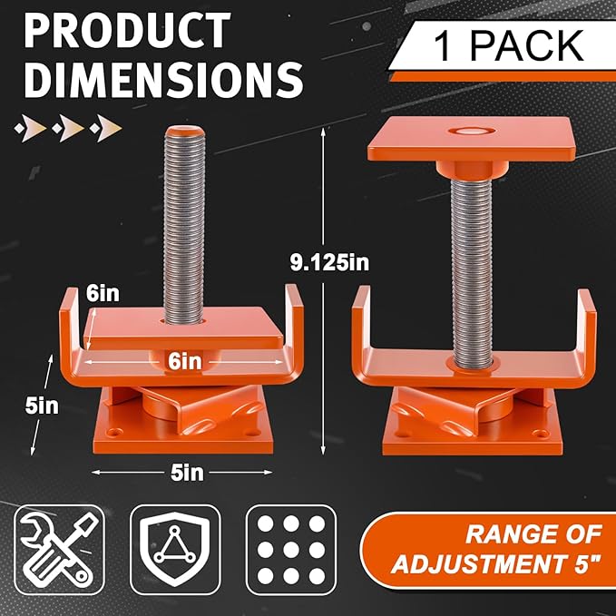 Lasnten 1 Pcs Timber Jack Adjustable Screw Jack Post with 5" Adjustment Range for Crawl Space Shoring Basement Beam Support House Floor Leveling Foundation Joist Lifting(6x6 with 30,000 Lbs Capacity)