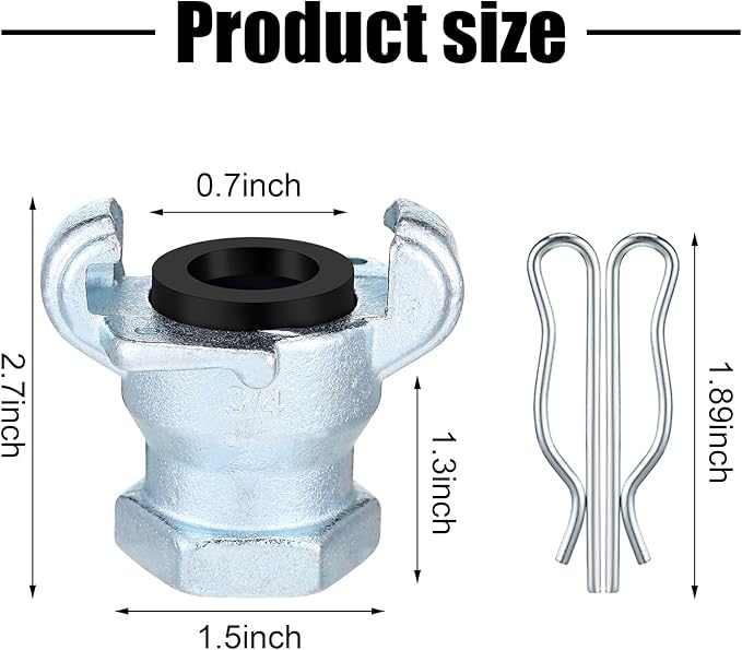 Therwen 4 Sets 3/4 inch Chicago Air Fittings NPT Iron Air Hose Fitting 2 Lug Universal Coupling for Female and Male End(Female End)
