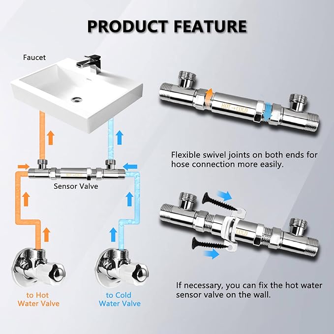 RAMATA Sensor Valve for Instant Hot Water Recirculating Pump Bypass Valve 304 Stainless Steel Directly Replace The Old Plastic Version, Replace #367010, 595926