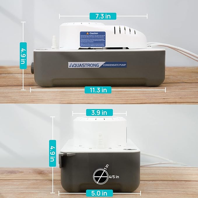 Aquastrong 1/30 HP 95 GPH HVAC Condensate Pump, 115V/230V, AC Condensation Remove Pump with Automatic Safety Switch & 19.7ft Tubing for Air Conditioner, Furnace, Dehumidifier,Ice Maker,Water Drain