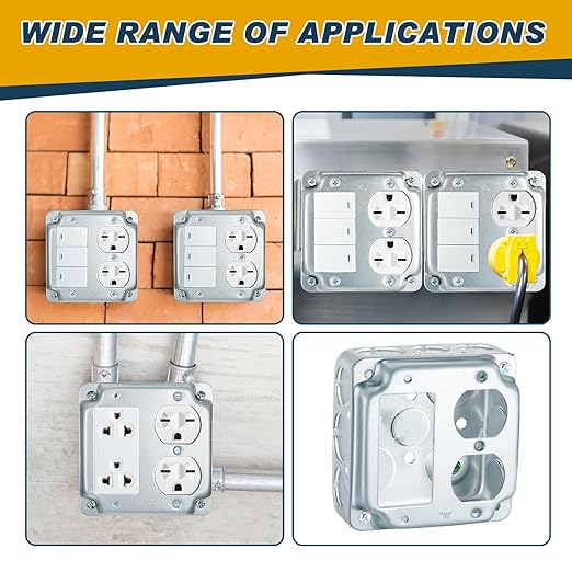 8 Set 4 × 4" Electrical Junction Box with Cover Electrical Metal Outlet Box, 21.0 Cu. in. Capacity Receptacle Exposed Work Cover, 1-1/2'' Deep (1 Gfci and 1 Duplex)