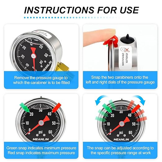 MEANLIN MEASURE 0~60Psi Black Stainless Steel Pressure Gauge, Glycerin Filled 1/8" NPT 1.5" FACE DIAL, Liquid Filled Pressure Gauge WOG Water Oil Air Lower Mount (with 2PCS Snaps)