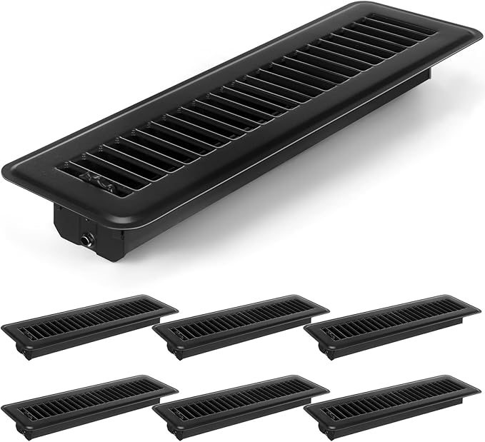 Tandefio 6 Pcs 2" x 12" Floor Register Vent Covers Metal Heavy Duty Walkable Floor Air Vent Covers with Rust Proof Finish Grille Easy Adjust Air Supply Lever for Home Wall Ceiling (Black)