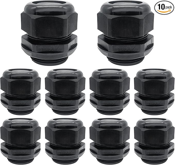 Cable Glands-PENGLIN 1-1/2" NPT Nylon Cable Connector, Strain Relief Cord Connector, IP68 Waterproof Adjustable Locknut(1-1/2 Inch (10-Pack))