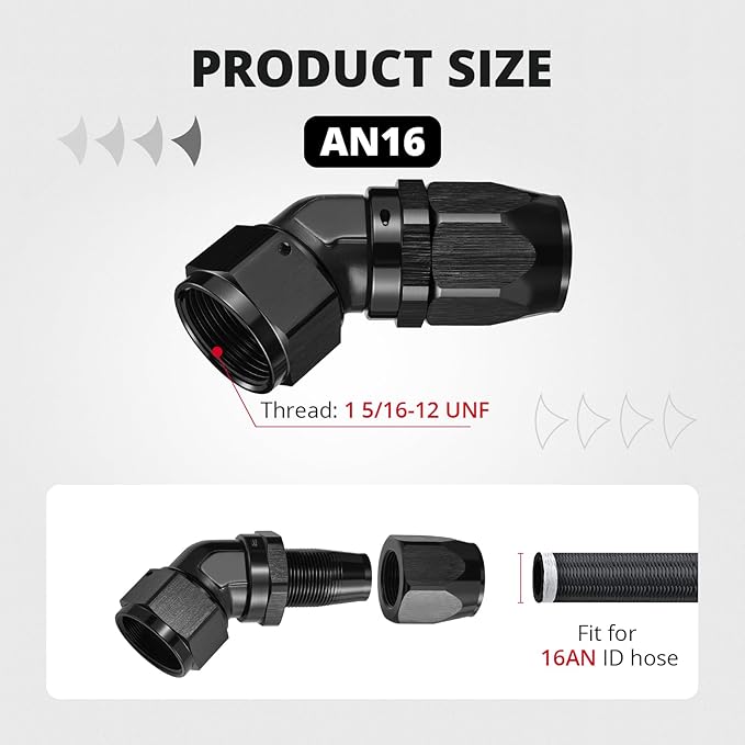 EVIL ENERGY 16AN Hose End Fitting 45 Degree Swivel Low Profile Forged Aluminum for CPE Braided Line
