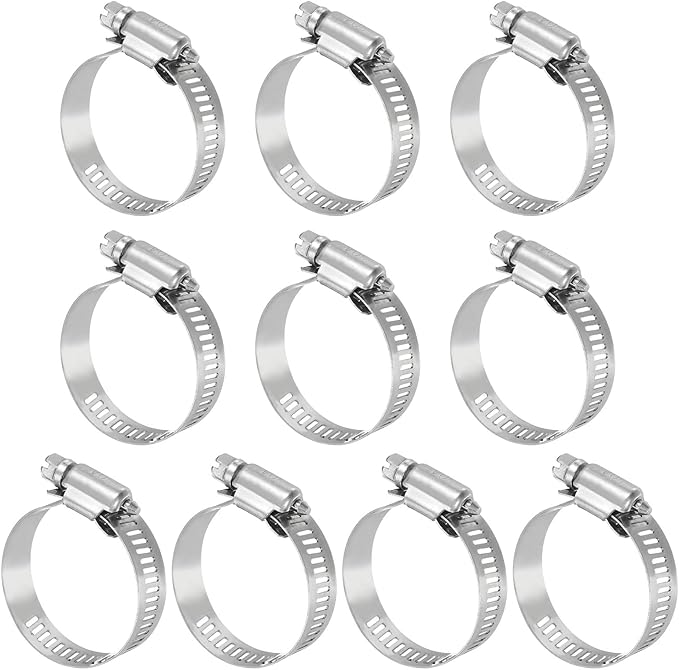 MECCANIXITY Stainless Steel Hose Clamp, Worm Gear Clamp Adjustable 5/6"-1 5/7"(21-44mm) Fuel Line Hose Clamps Duct Clamp for Pipe Plumbing Automotive Mechanical (Pack of 10)