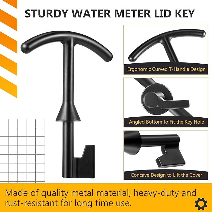 Feekoon 2 Pack 5.5'' Water Meter Box Key, Compatible with M07001 Water Meter Cover Key, Water Meter Cover/lid Opening Tool, Quality Metal T Wrench Hook to Access the Main Valve for Turning Water off