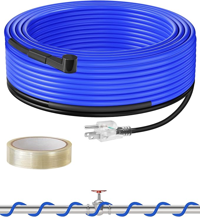 60FT Water Pipe Heating Cable, 5W Constant Power Self-Regulating Heating Cable, 5W/FT, IPX7 Waterproof, Auto-On/Off, for Metal and Plastic Water Pipes, Freeze Protection, 120V U60HC06