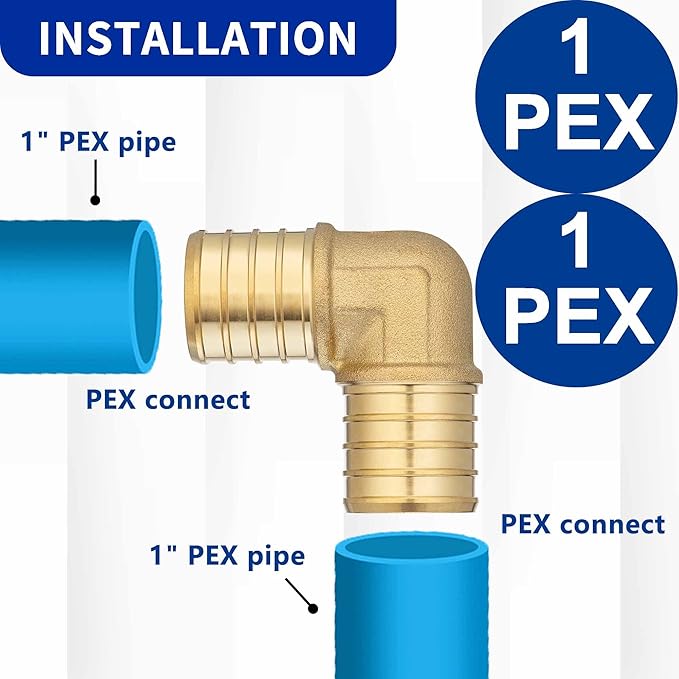 (10 Pack) Lidertik Pex Fittings 1 Inch 90 Degree Elbow Crimp Fitting, 1" PEX B F1807 to 1" PEX B F1807 Adapter Brass LI-APXE11(10 Pieces)