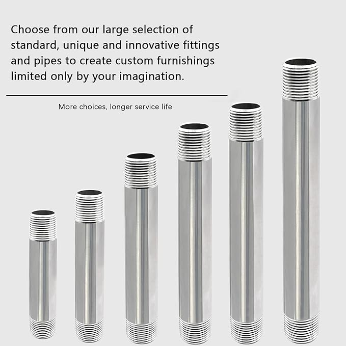GeilSpace 3/4" x 42" Stainless Steel Pipe, 304 Pipe Nipple Fits Standard 3/4 Inch Threaded Pipes and Fittings, DIY Industrial Metal tube (2 PCS)