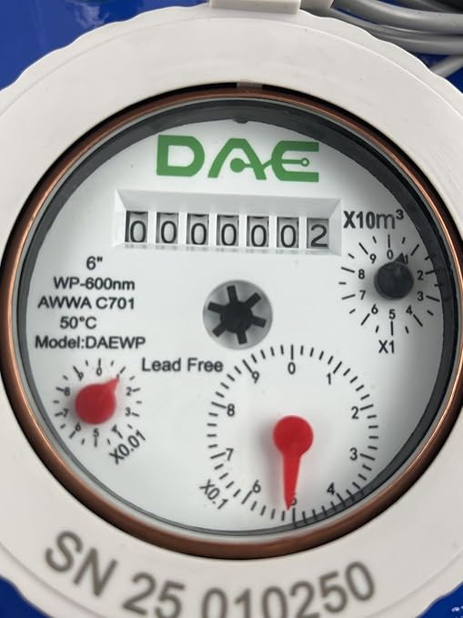 DAE WP-600nm 6" Lead Free Woltmann Helix Water Meter, Pulse Output, Cubic Meter