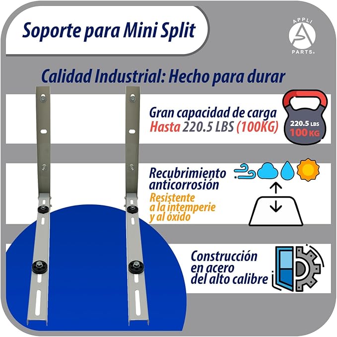 Appli Parts Soporte para montaje en pared de Unidad Condensadora Externa de Mini Split hasta 150kg modelo APAB-2160 incluye kit de fijacion, pernos y gomas