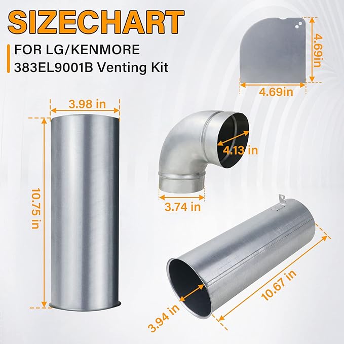 Upgraded 383EEL9001B Dryer Venting Kit Assembly Compatible with LG Kenmore Sears, Replaces 3911EZ9131X 1266802 AH3575086 EA3575086, AP4438852, PS2438605, EAP2438605, Adjustable