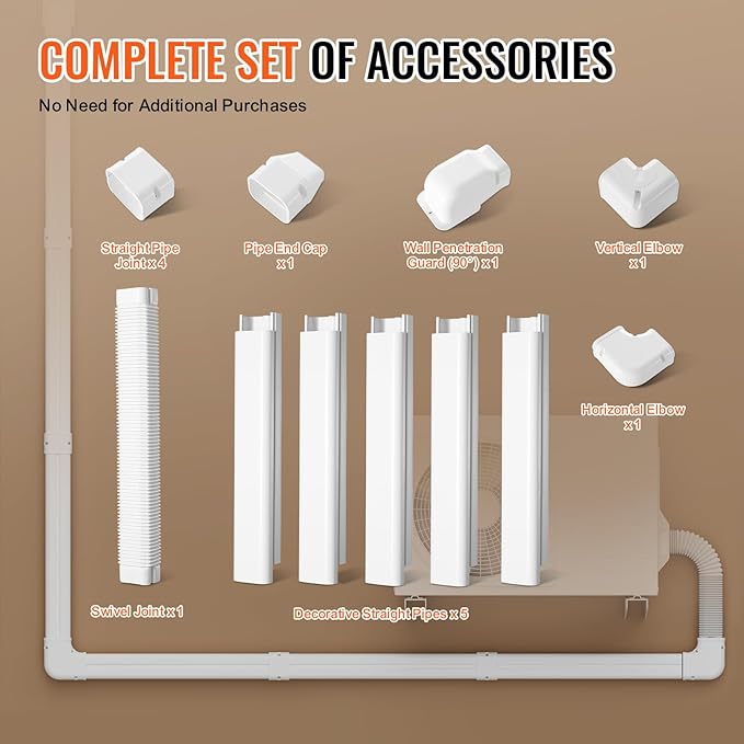 VEVOR Mini Split Line Set Cover 3-inch W 10Ft L, PVC Decorative Pipe Line Cover for Air Conditioner with 5 Straight Ducts & Full Components Easy to Install, Paintable for Heat Pumps, White