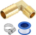 uxcell Brass Hose Barb Fitting, 5/8" x 3/8" NPT 90 Degree Elbow Hose Connector with Hose Clamps for Water Fuel Gas Oil Transportation