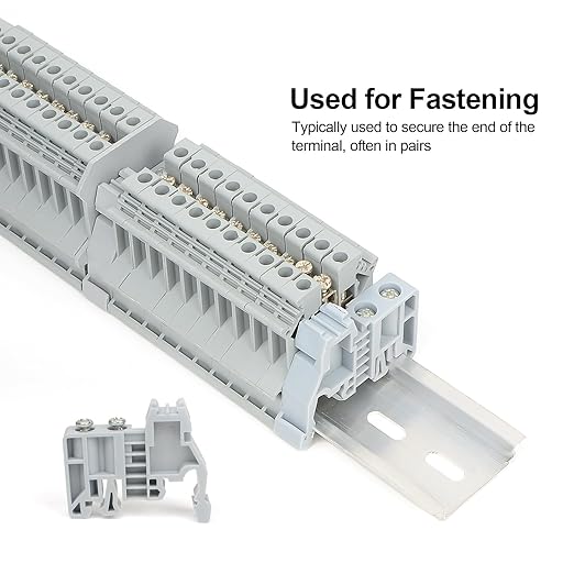 30Pcs E/UK DIN Rail Terminal Blocks End Stopper Bracket, End Terminal Fixing Block Fastener for 35mm Wide Guide Rail, Gray