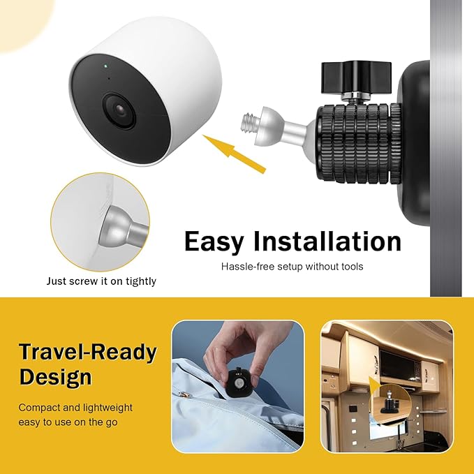 Powerful Magnetic Secured Camera Mount with 1/4" Thread fits for WYZE Cam 3,Blink XT2/3,360° Adjustment Camera Stand Base Attach to Smooth Metal Surface, Ideal for Cruise,RV,Carport Garage Security