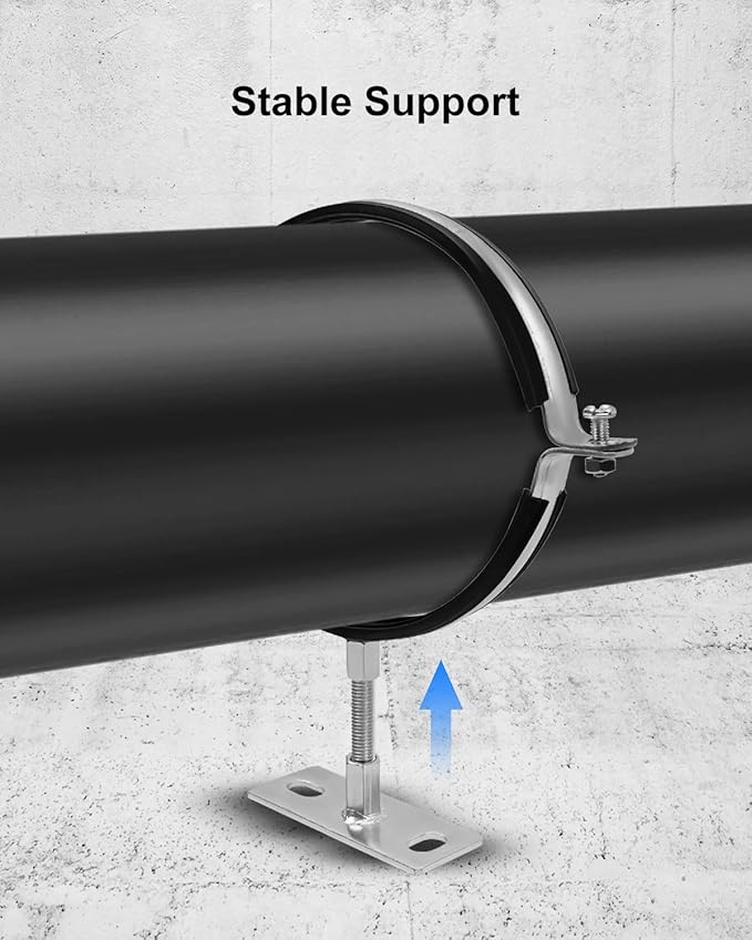 2 Pcs 6 Inch Adjustable Pipe Bracket, Split Ring Pipe Hanger, Heavy Duty B Vent Wall Strap Round Gas Vent Strap, Chimney Support Mount with Mounting Screws Anti-Slip Pads
