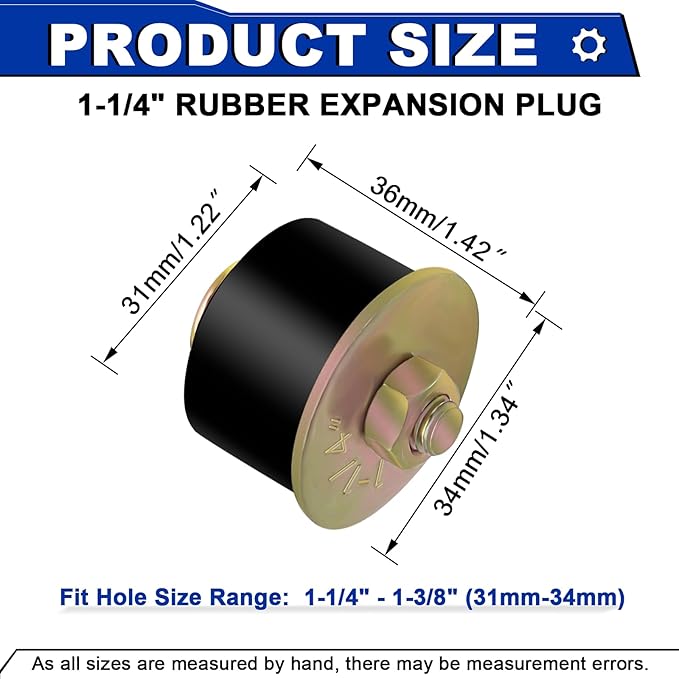 1-1/4" Rubber Expansion Freeze Plugs, 5PCS Automotive Engine Expandable Freeze Rubber Plugs Fit Hole : 1-1/4" to 1-3/8" (31 mm - 34 mm)
