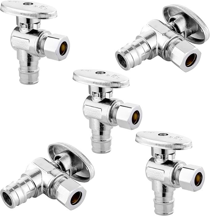 5-PCs HeSun Expansion Pex Angle Stop Valve, 1/2" Pex-a x 3/8" OD Compression Outlet, 1/4 Turn Shut Off Valve for Bathroom,ASTM F1960(VALVE094-5)