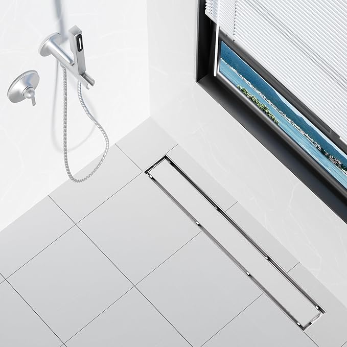 Neodrain 30-Inch Linear Shower Drain,with 2-in-1 Flat & Tile Insert Cover, Rectangle Shower Floor Drain, Linear Drain with Hair Strainer