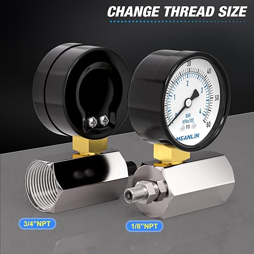 MEANLIN MEASURE 0-60Psi 2" Steel Double Graduated Air Test Pressure gauges, 3/4" FNPT Connection, -3-2-3% Accuracy